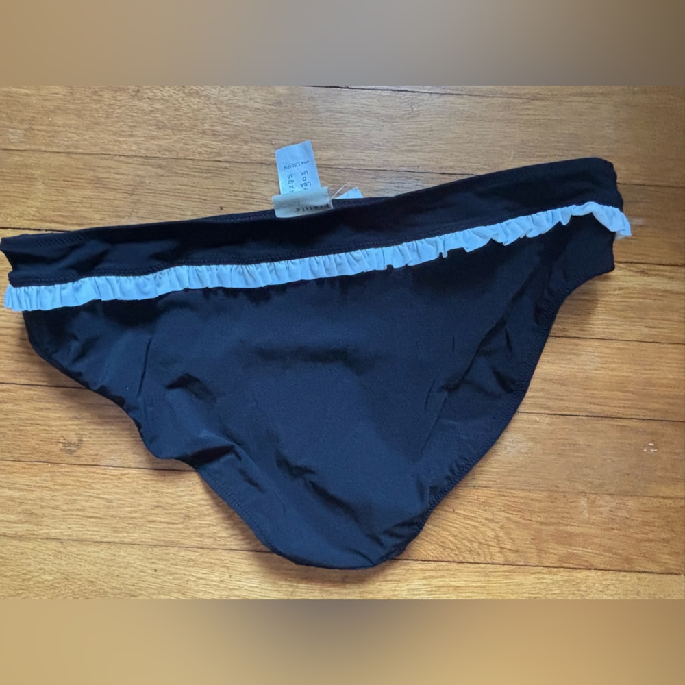 NWT 14 Profile by Gottex Black Bikini Bottom with White Ruffle Trim - Picture 2 of 2